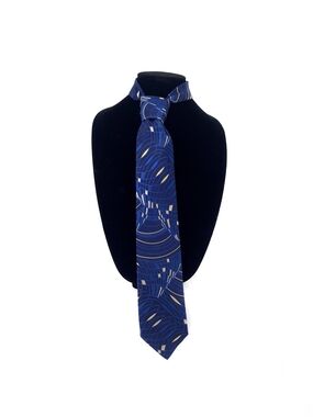 Vintage Arrow USA 1851 Silk Tie Royal Blue Abstract Geometric Gold Matrix Retro